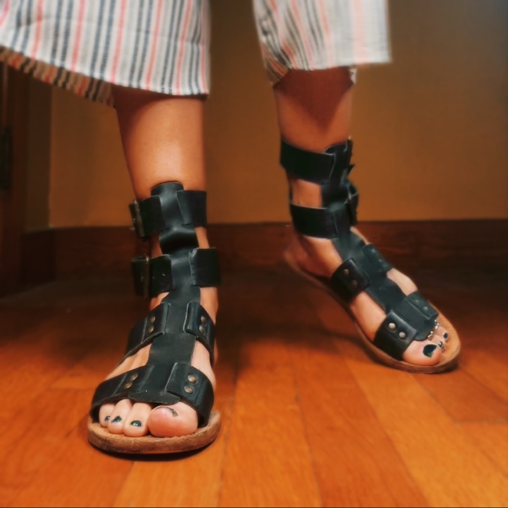 Black Leather Gladiator Sandals - Picture 10 of 15
